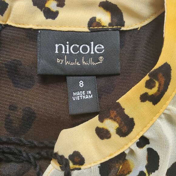 Nicole Miller Women's Leopard Print Top Black Bottom Cold Shoulder Dress Size 8 - Picture 6 of 13